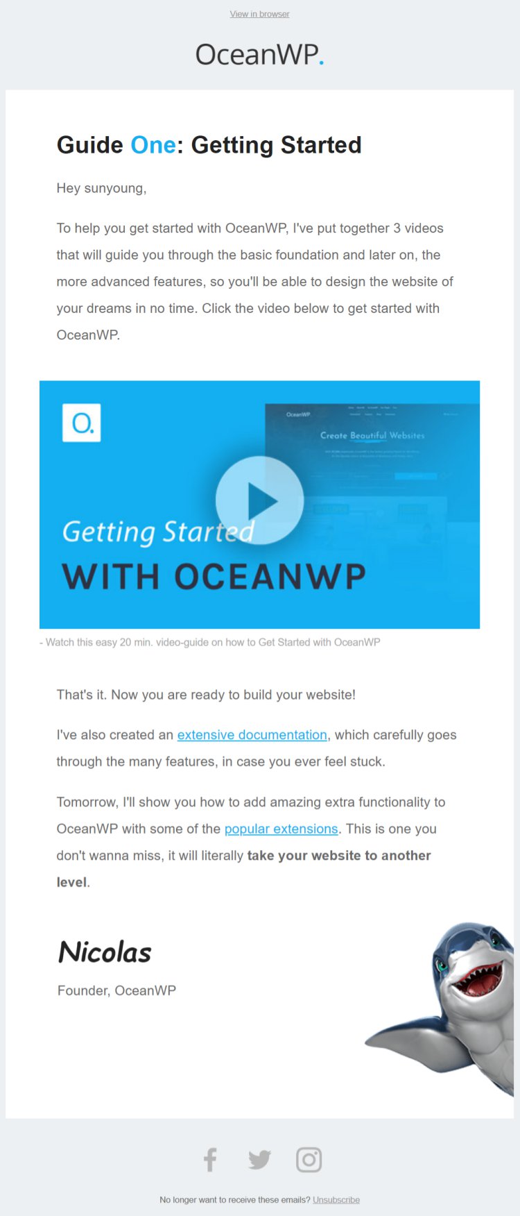 oceanWP 웰컴 시리즈 메일 첫번째