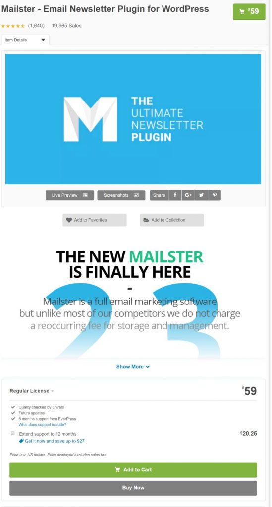 워드프레스 이메일 마케팅 플러그인 Mailster 가격
