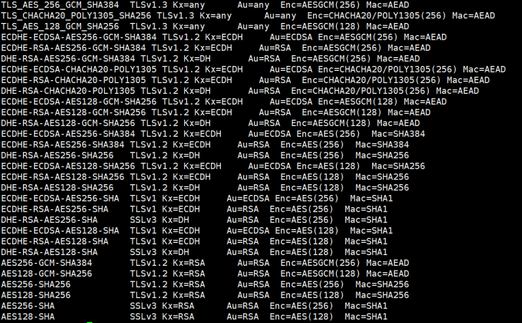 nginx 서버에서 Cipher 리스트 찾는 명령 수행 후