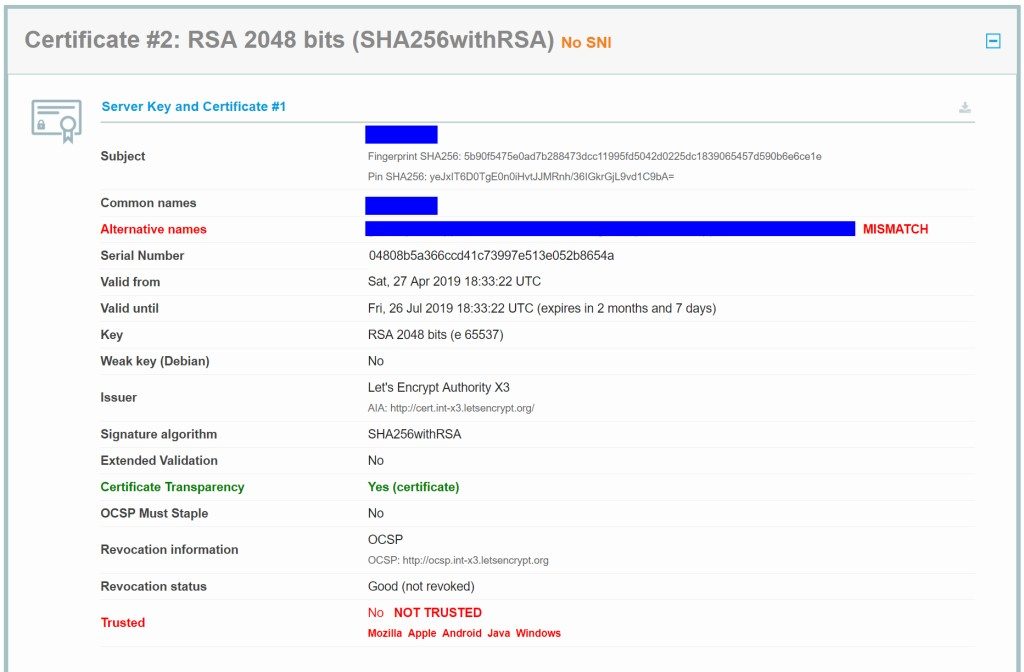 인입로그 확인간 호스트네임 미일치와 관련 SSL 설정과 Alternative names 문제